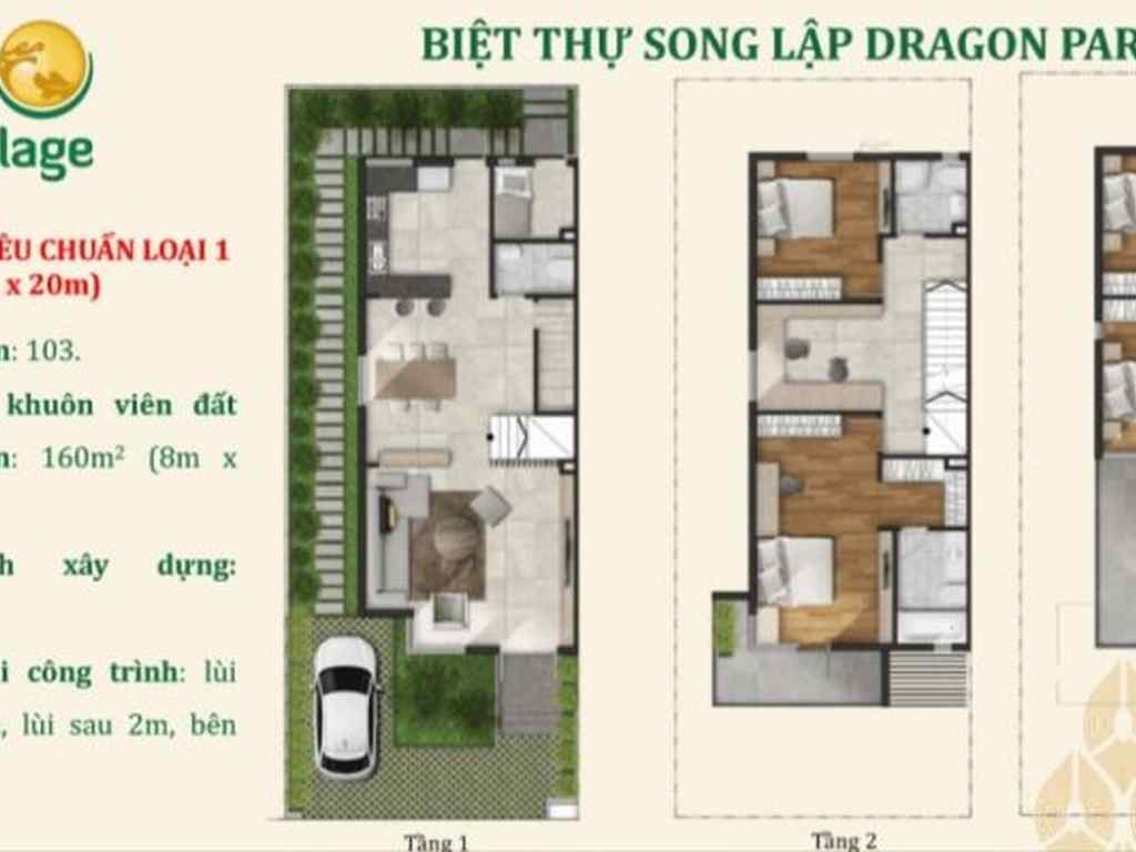 Biệt thự song lập dự án dragon village 8m x 20m