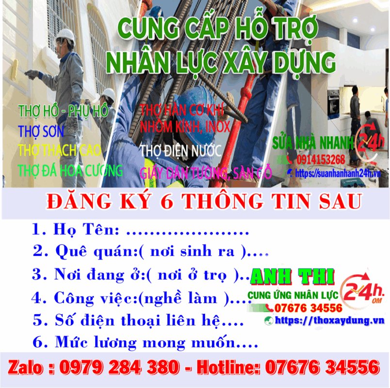 Thợ hồ đăng ký xin việc theo các bước đăng ký.